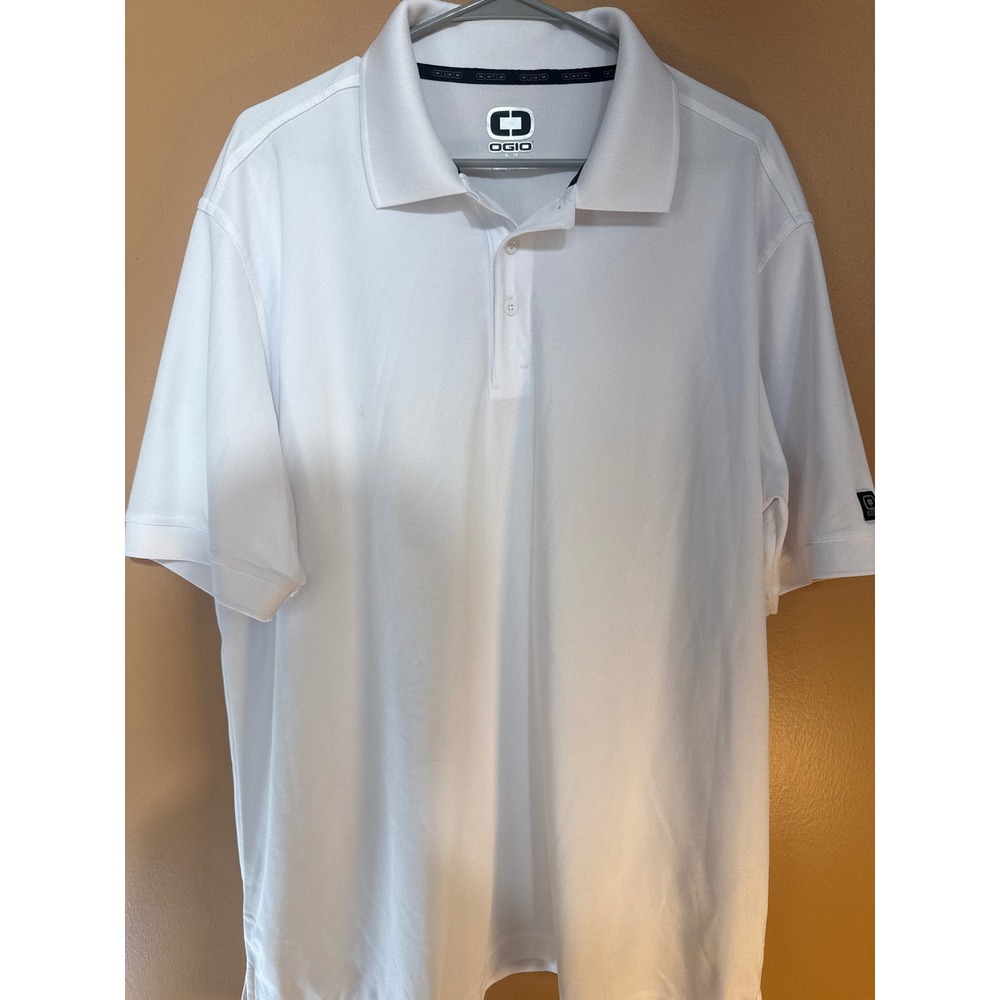 Ogio Mens XL White Short Sleeve Golf Polo Shirt Performance Mesh Activewear